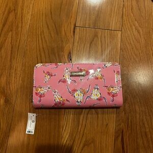NWT Pink Wallet with Western Floral Skull Print